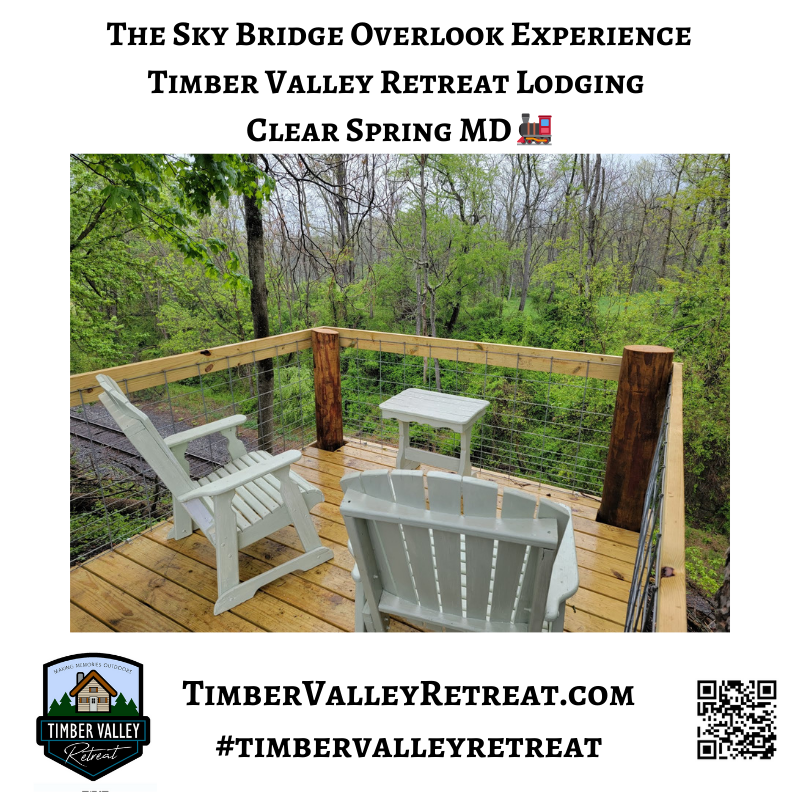 🌉 10 Breathtaking Views from The Sky Bridge Overlook Experience
In the high timber of our 100-acre ridge, there is a place where the earth seems to fall away, leaving you suspended between the forest and the sky. The Sky Bridge Overlook Experience is our newest way for guests to witness the power and history of the valley. From this elevated vantage point at Timber Valley Retreat lodging Clear Spring MD, you can look down upon the mighty "Iron Horses" of the railroad and out across the ancient path of the Potomac. For travelers from Washington D.C., Virginia (VA), West Virginia (WV), and Pennsylvania (PA), this overlook provides a perspective on the Maryland landscape that is simply unmatched.