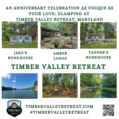 ✨ Celebrate love at our Glamping Anniversary Party Venue. Discover the beauty of private Maryland campgrounds at Timber Valley Retreat for your milestone!