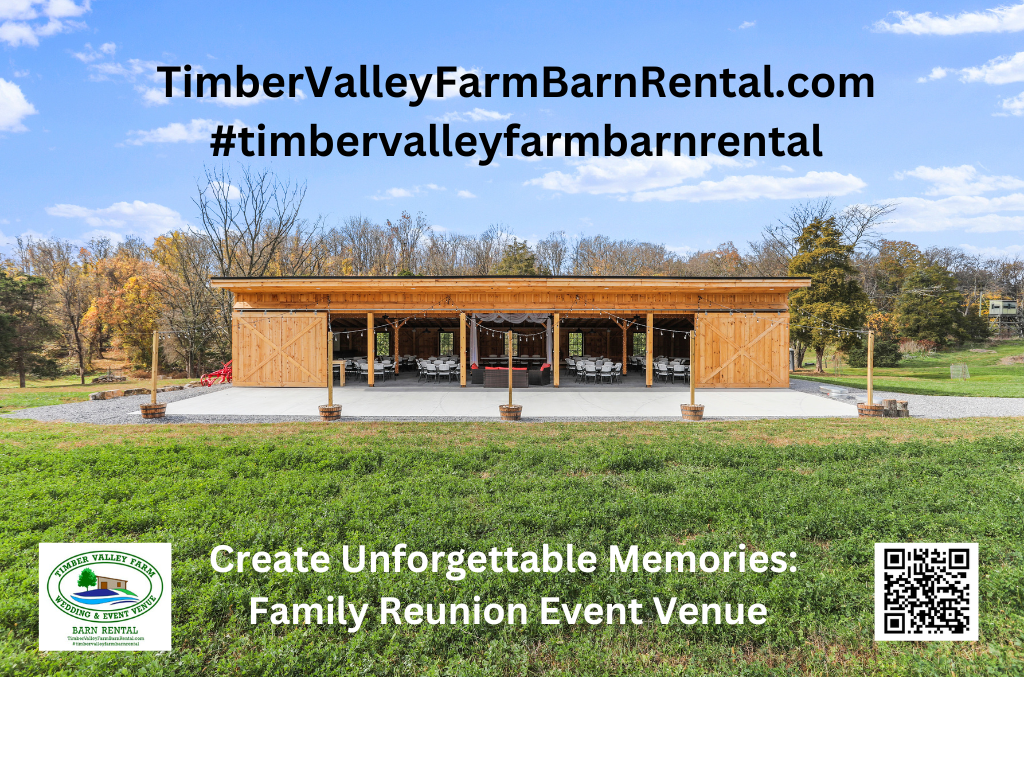 Events at Timber Valley Farm Barn Rental
For those looking to host a formal dinner or a wedding during their family reunion, the Timber Valley Farm Barn Rental is located on the same grounds. This stunning timber frame barn adds a touch of rustic elegance to your stay in our private glamping cabins Maryland. 💍
