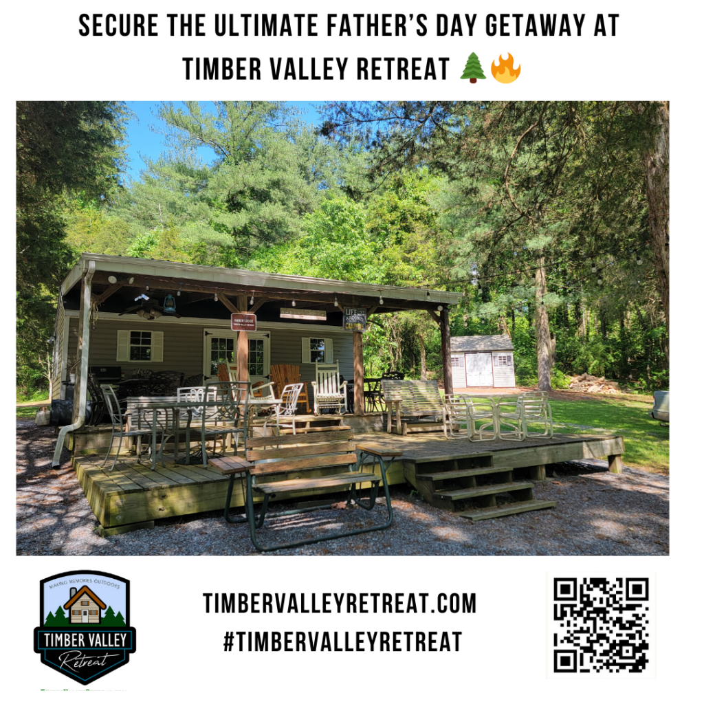 Give Dad the best gift at the premier Fathers Day glamping cabins Maryland offers! 🏕️ 100 private acres at Timber Valley Retreat with luxury cabins and Potomac River fun.