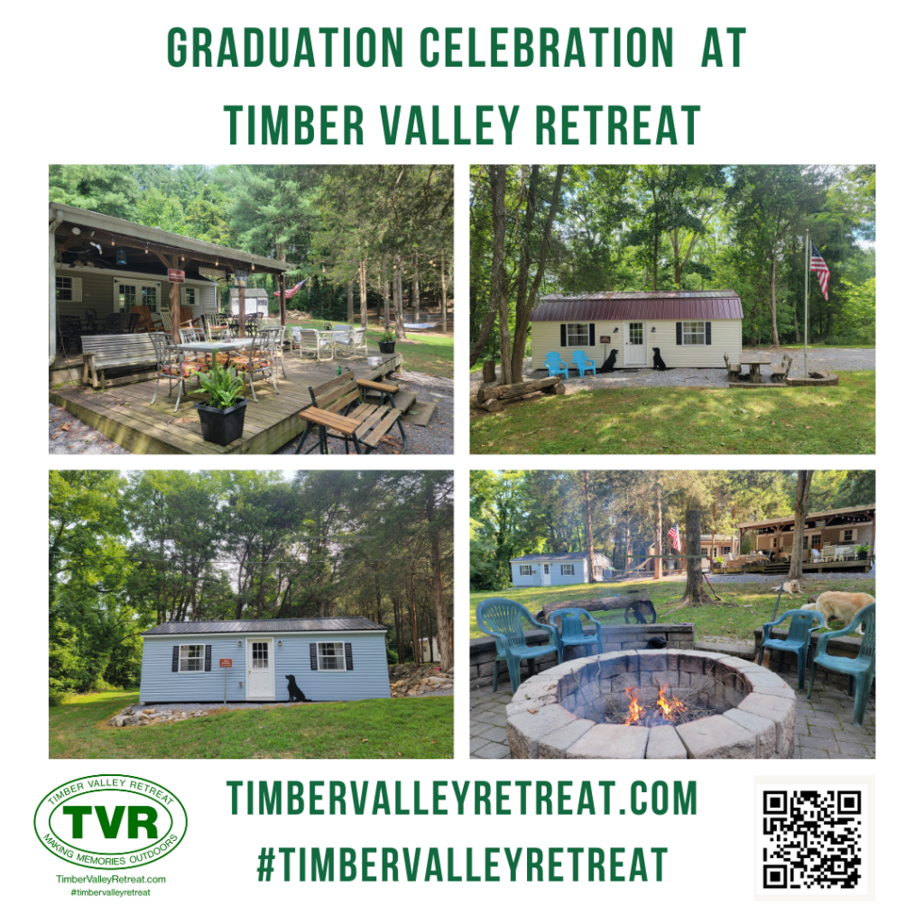 Host an epic celebration at the best Graduation Private Glamping Cabin Rental in Maryland. Timber Valley Retreat offers 100 private acres near the Potomac River.