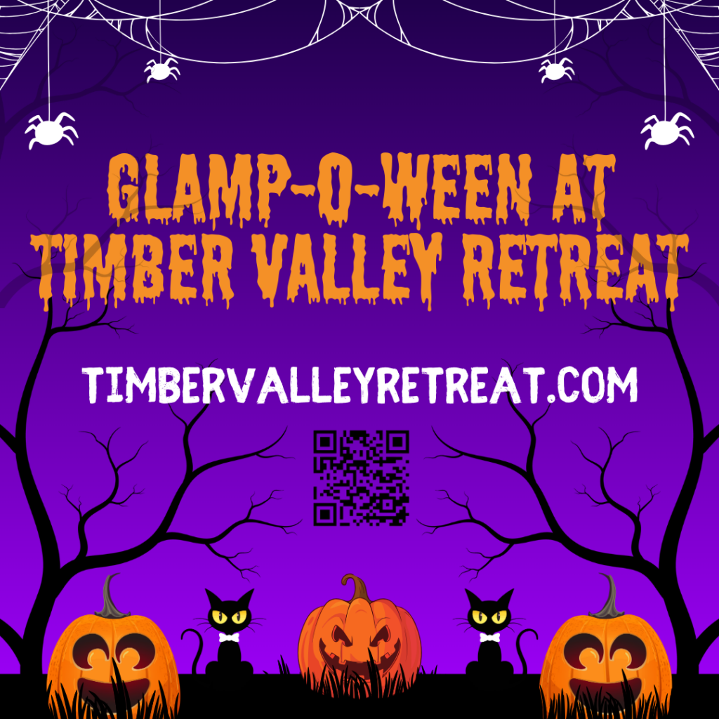 Book the ultimate Halloween glamping cabins at our private campgrounds in Maryland. Enjoy a haunted ghost walk and fall hayrides at Timber Valley Retreat.