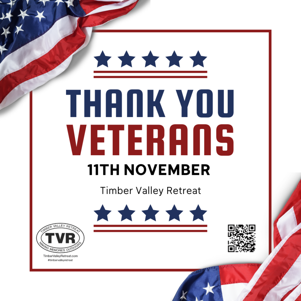 Experience Veterans Day glamping at our private campground Maryland. Join Timber Valley Retreat in Clear Spring to honor our heroes in the peaceful timber.