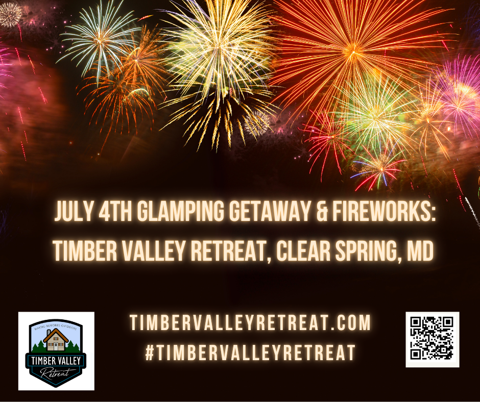Book the final July 4th getaway spot at our glamping cabins in Clear Spring, Maryland. Enjoy 100 acres of private timber and local Independence Jam fireworks.
