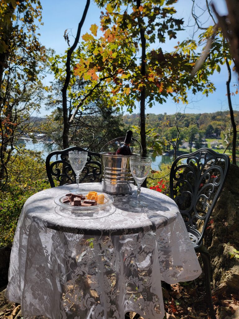 The Ridge Overlook: A sunset proposal with the rolling hills of Washington County stretching out behind you with the Potomac River below.