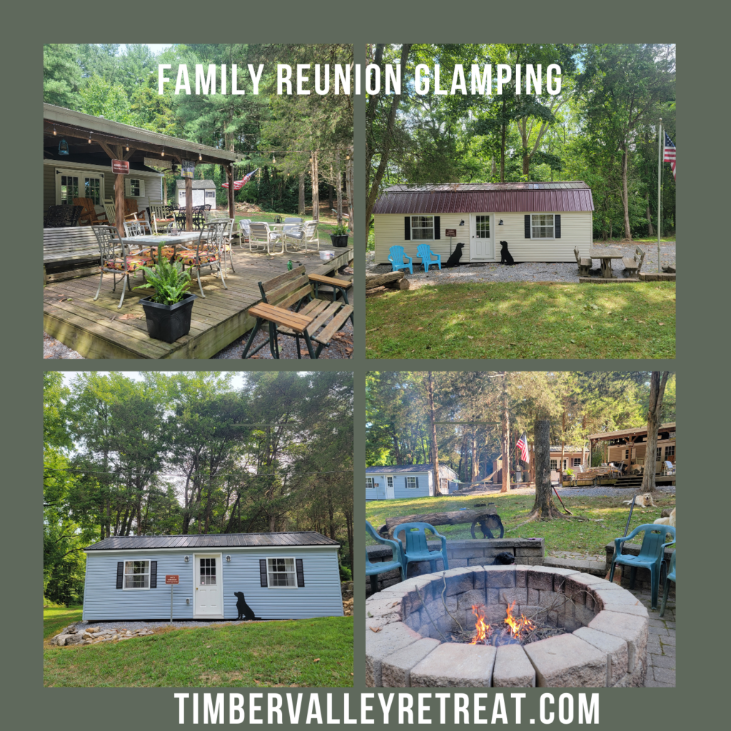 Ditch the hotel! 🌳 Our Family Reunion Campground Maryland site offers a Private Glamping Retreat with cabins, a pond, and 100 acres for your tribe to bond.