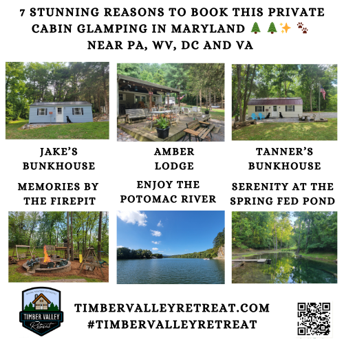 Discover 7 stunning benefits of private cabin glamping in Maryland at Timber Valley Retreat. Exclusive 3-cabin campground, private pond, and Potomac access! 🛶