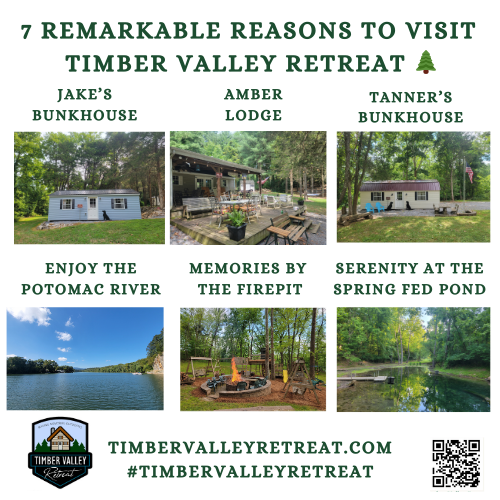 A cozy bonfire gathering at a secluded retreat under a starlit Maryland sky. High-resolution view of the Potomac River near Timber Valley Retreat. Friends enjoying a milestone birthday dinner inside a rustic mountain cabin.