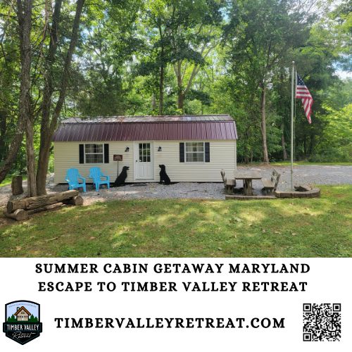Escape to Timber Valley Retreat for an Unforgettable Summer Cabin Getaway Maryland. Tanners bunkhouse on a beautiful summer day.