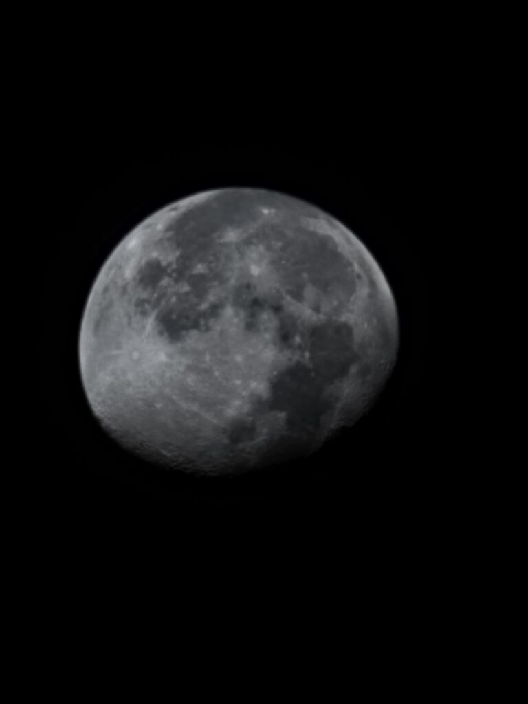 Detailed view of the moon above Timber Valley Retreat during a peaceful Maryland Dark Sky Cabin experience in Western Maryland.