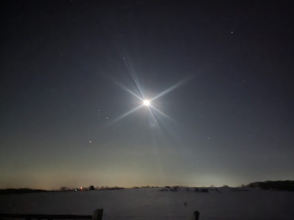 A full moon rising at Timber Valley Retreat in Clear Spring Maryland.