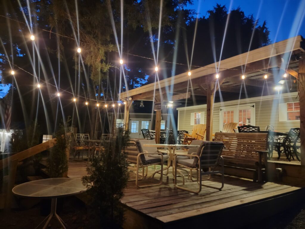 Outdoor gathering area at a Peaceful Woodland Retreat featuring Quiet Cabin Retreat Maryland, Nature Retreat Maryland, and Peaceful Getaway Maryland at Timber Valley Retreat during a relaxing evening.