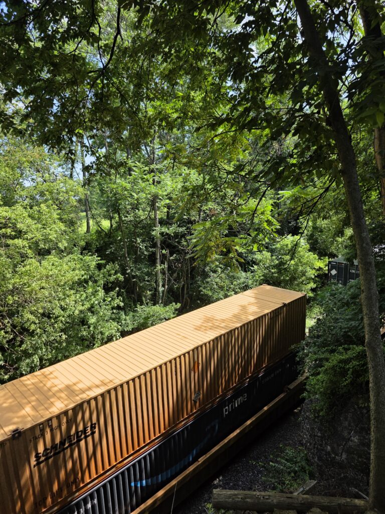 Freight train viewed from the Timber Valley Railroad Overlook, a Favorite Photo Location at Timber Valley Retreat near our Western Maryland Cabin.