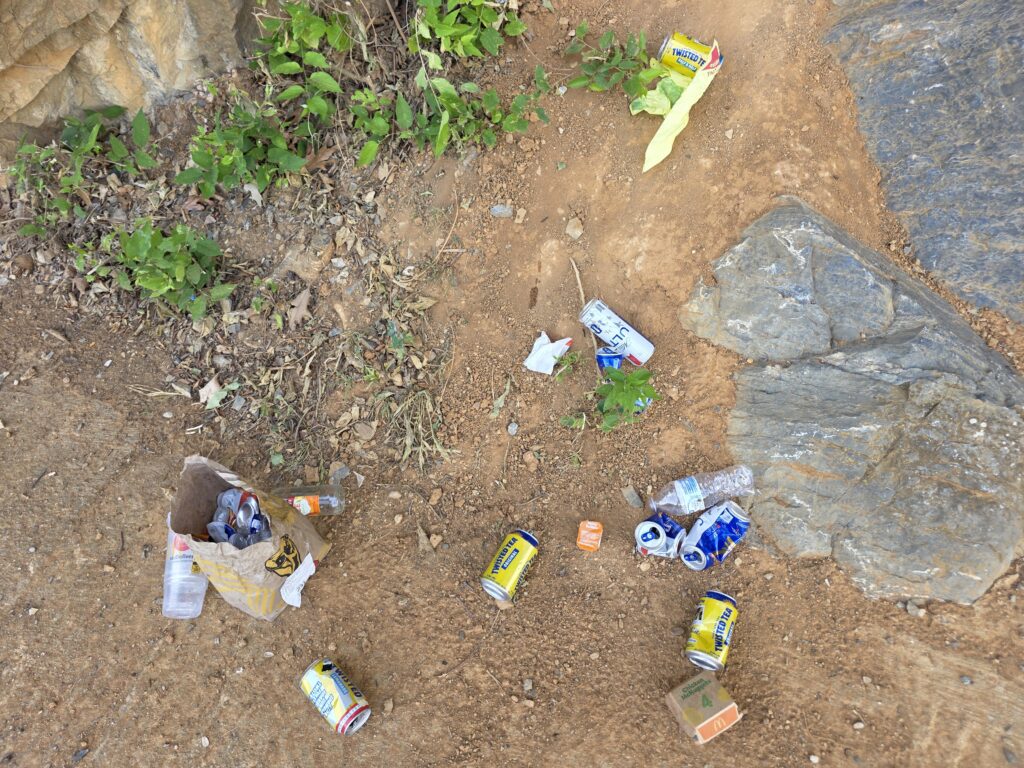 Litter left behind at Rock Cliff above Dam #5 on the C&O Canal Towpath shows why every visitor should pack out everything they bring into nature.