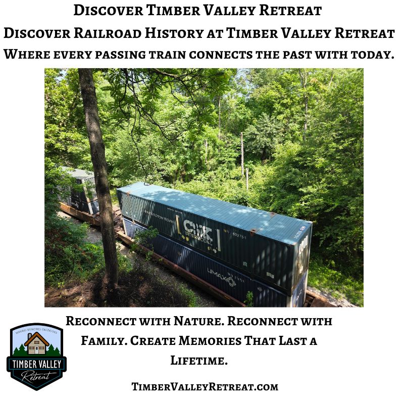 Railroad History at Timber Valley Retreat. A passing CSX train at Timber Valley Retreat from the Timber Valley Railroad Overlook.