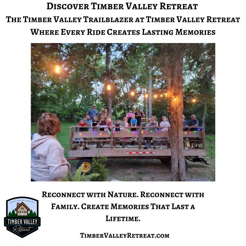 Families boarding the Timber Valley Trailblazer at Timber Valley Retreat, enjoying a memorable wagon ride through this Western Maryland cabin retreat.
