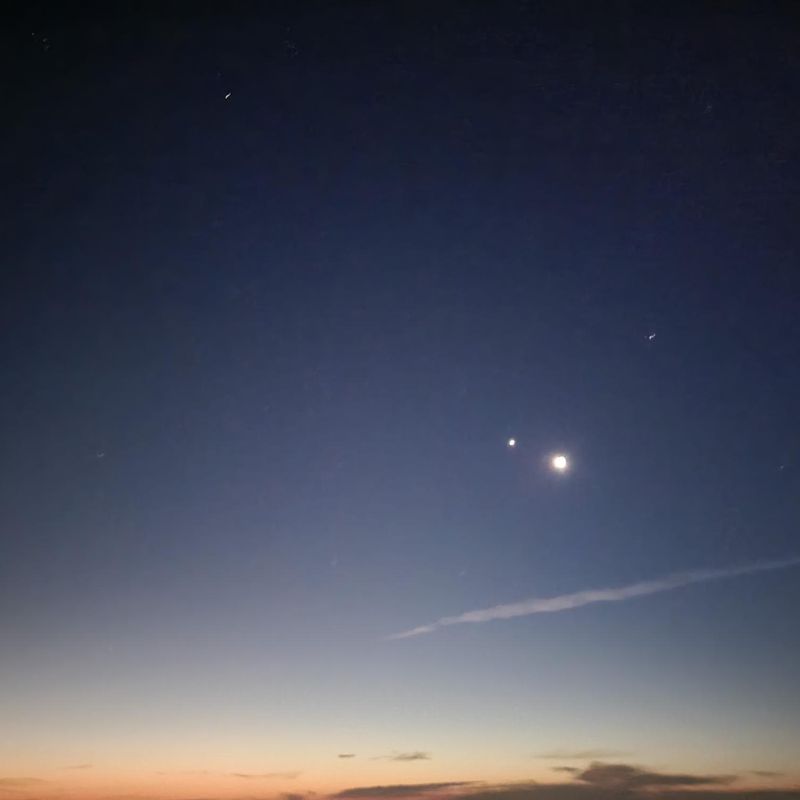 Moon and evening sky above Timber Valley Retreat, a Maryland Dark Sky Cabin offering peaceful stargazing in Western Maryland.