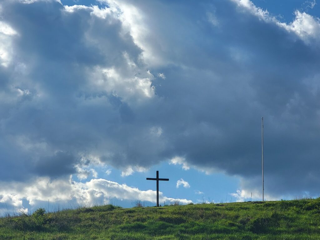 The Cross on the Hill overlooking the rolling countryside at Timber Valley Retreat, an Exclusive Private Cabin Retreat in Washington County, Maryland near Washington DC, Northern Virginia, Pennsylvania, West Virginia, and Maryland's Eastern Shore.