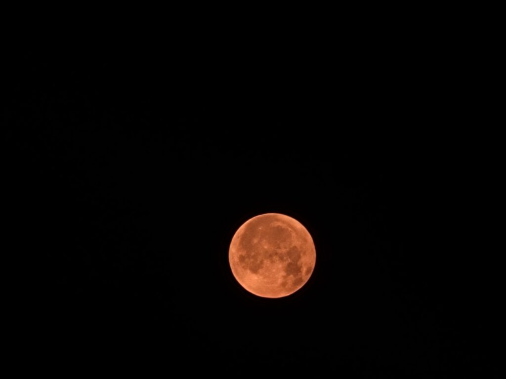 Fall Glamping Maryland with a bright full moon shining in the dark night sky at Timber Valley Retreat