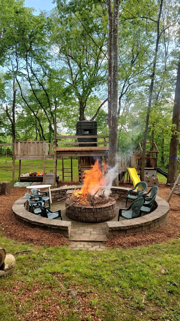 Firepit and outdoor seating at Timber Valley Retreat creating a peaceful gathering place for a women’s getaway in Western Maryland